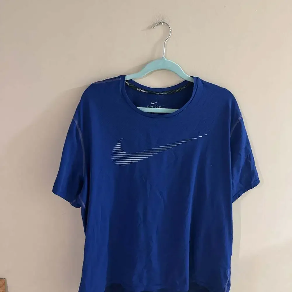 Nike Running Dri-FIT Blue T-Shirt with Striped Swoosh Logo Men's